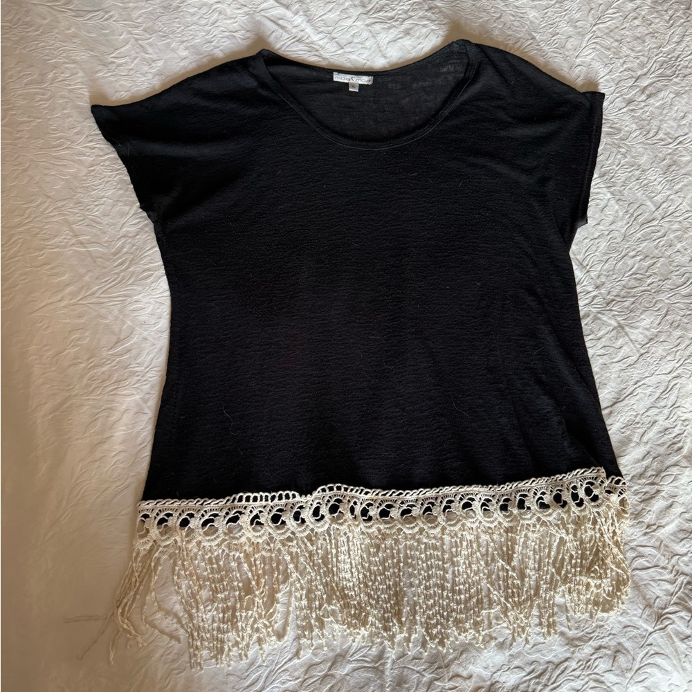Black top with Fringe Hem